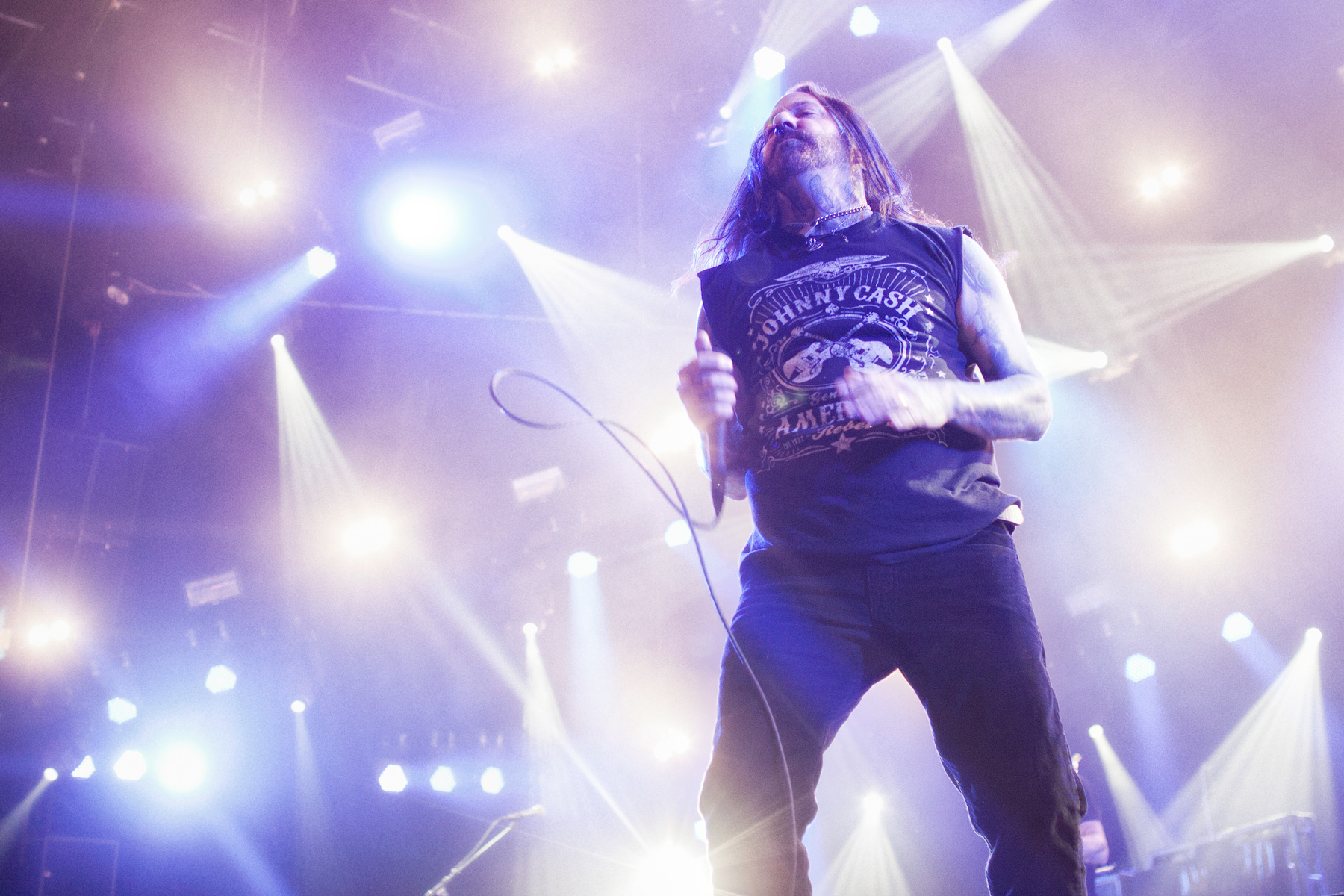 Devildriver performing at Arena stage, Roskilde Festival 2012