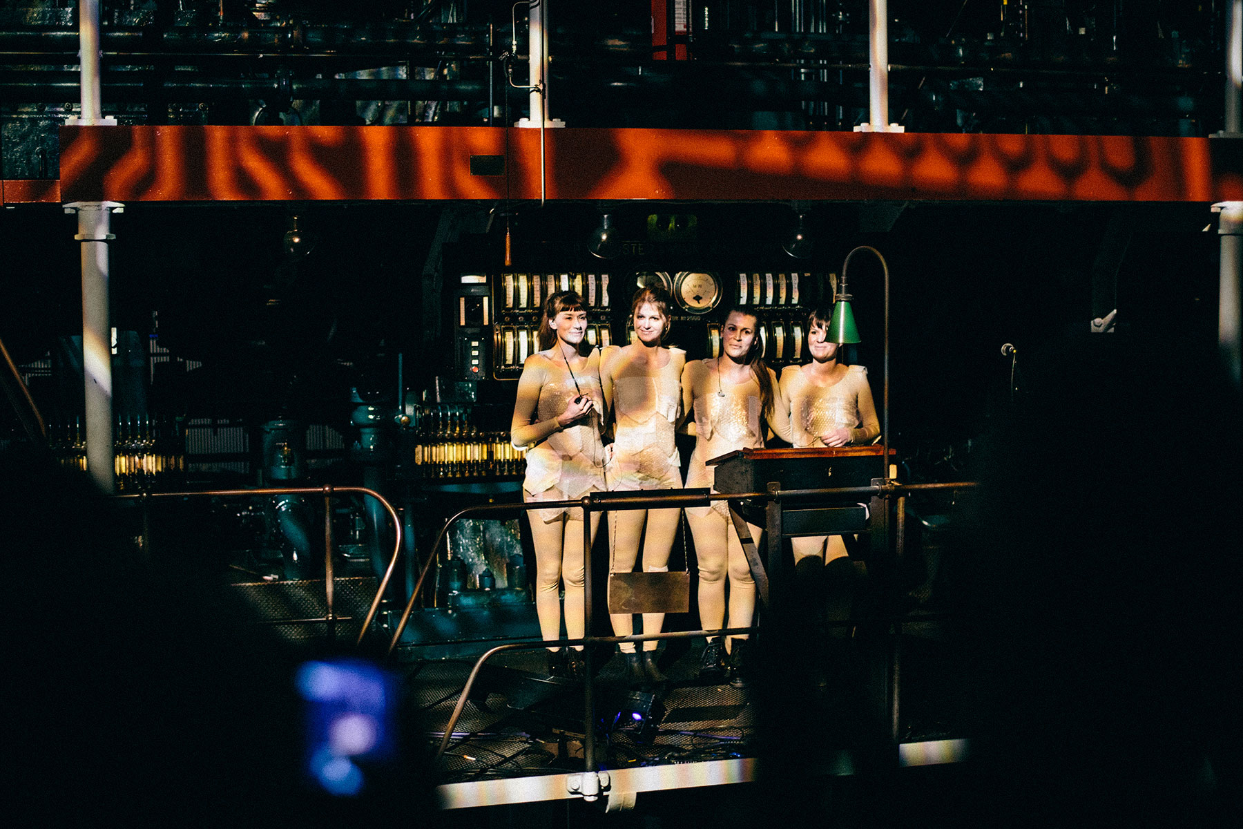 Picture from FROST festival 2013. Efterklang playing live at the museum Dieselhouse, which contains the worlds largest dieselmotor! Supported by We Like We