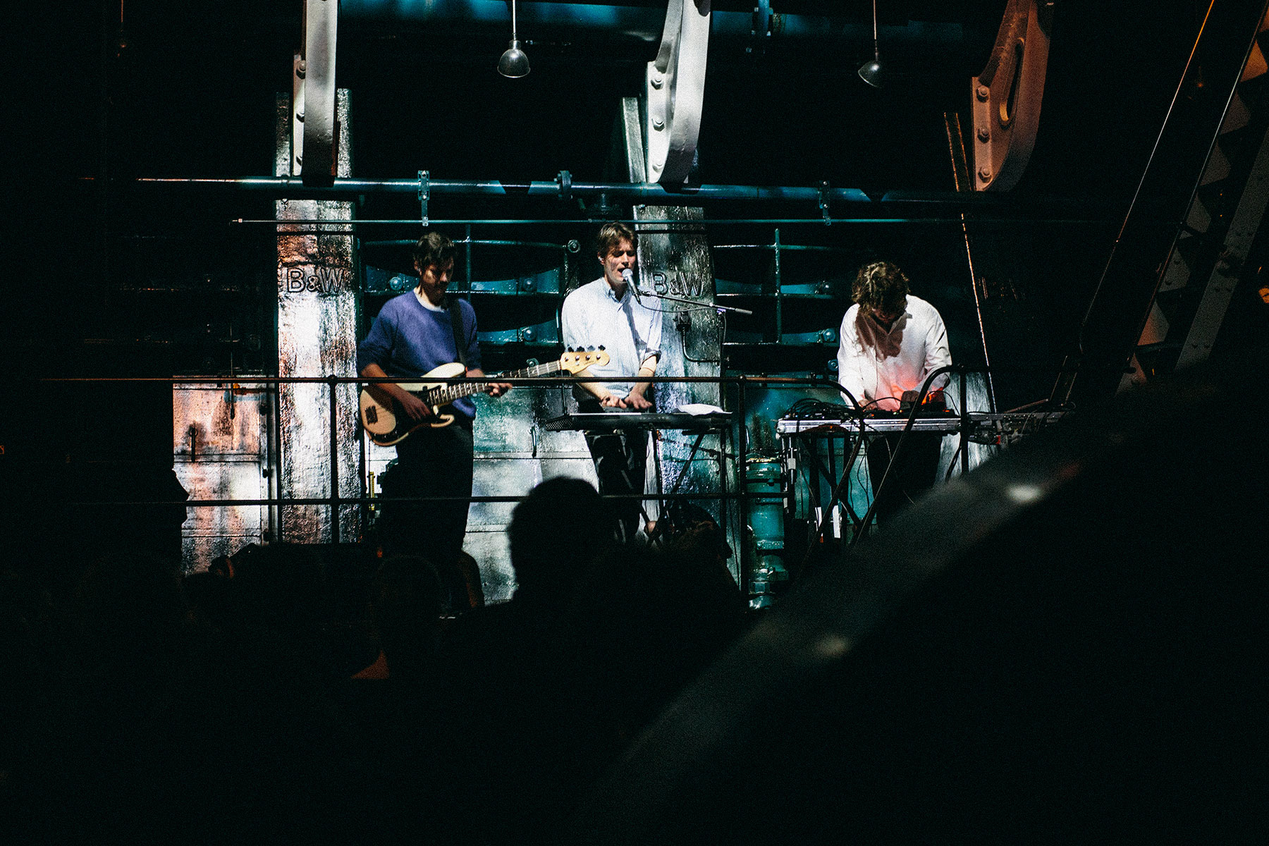 Picture from FROST festival 2013. Efterklang playing live at the museum Dieselhouse, which contains the worlds largest dieselmotor! Supported by We Like We